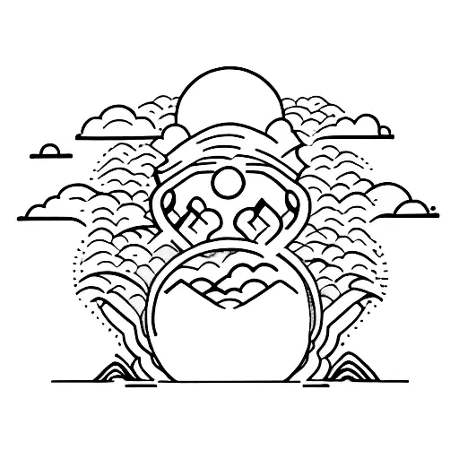 A serene landscape with a lone figure battling inner demons, symbolizing the struggle with depression and anxiety tattoo design idea