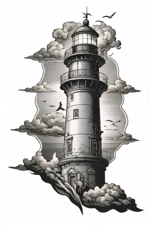 lighthouse shining tattoo design idea