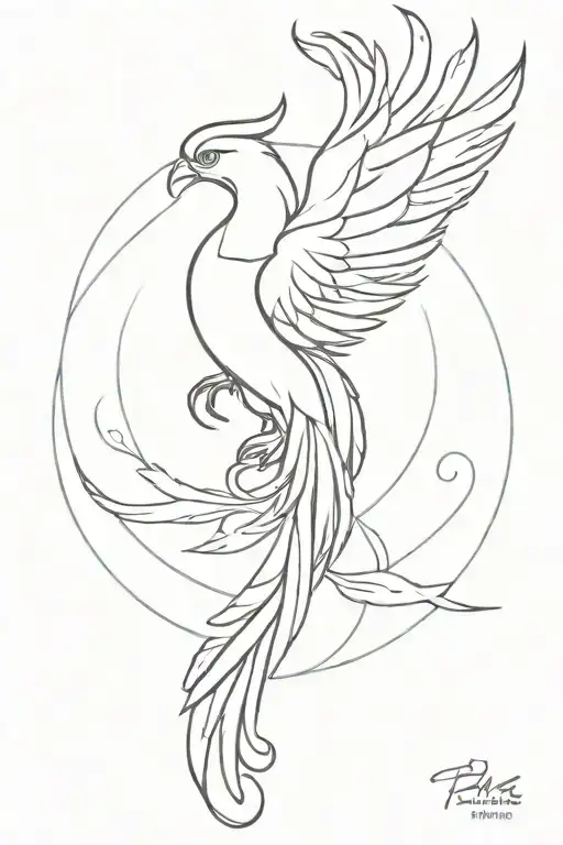 fine line phoenix tattoo design idea