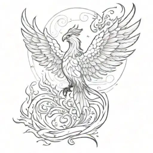 Phoenix rising from the ashes with the Latin phrase 'Resurget Cineribus' incorporated into the design tattoo design idea