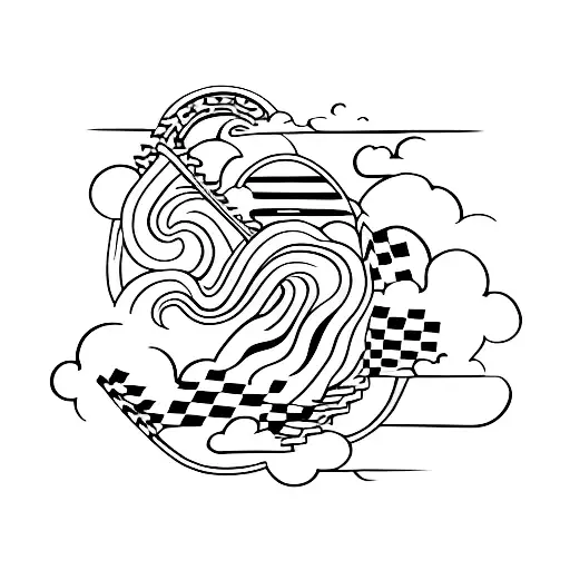 Japanese sports car drifting on a winding road tattoo design idea