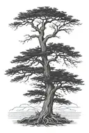 a coastal lone pine tree with tentacle roots  tattoo design idea