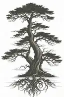 a coastal lone pine tree with tentacle roots  tattoo design idea