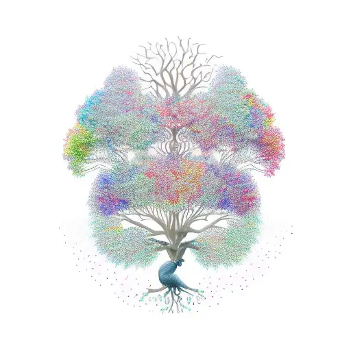 A tree of life with branches intertwined with various animal silhouettes, representing the oneness of nature tattoo design idea