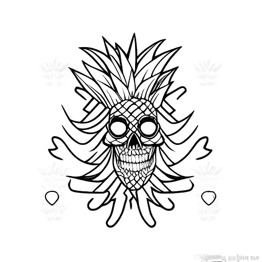 Pineapple skull with beard tattoo design idea