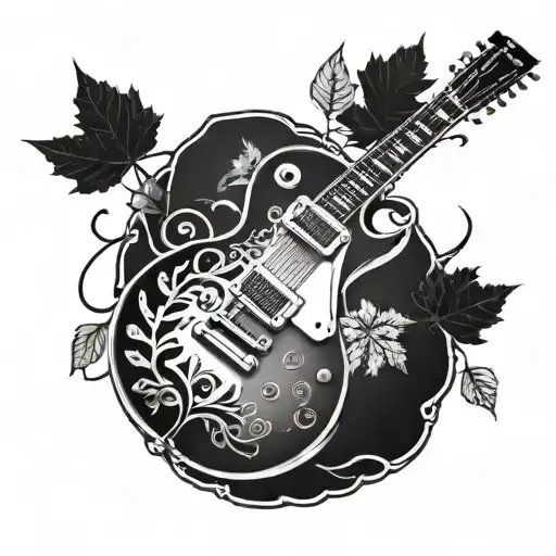 two autumn leaves falling on a les paul guitar tattoo design idea