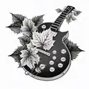 two autumn leaves falling on a les paul guitar tattoo design idea