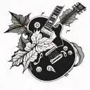 two autumn leaves falling on a les paul guitar tattoo design idea