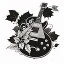 two autumn leaves falling on a les paul guitar tattoo design idea