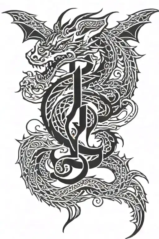 A dragon tattoo with the initials W, J and D hidden within the scales tattoo design idea