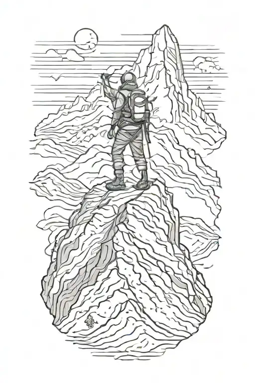 mountaineer conquering a snowy mountain peak tattoo design idea