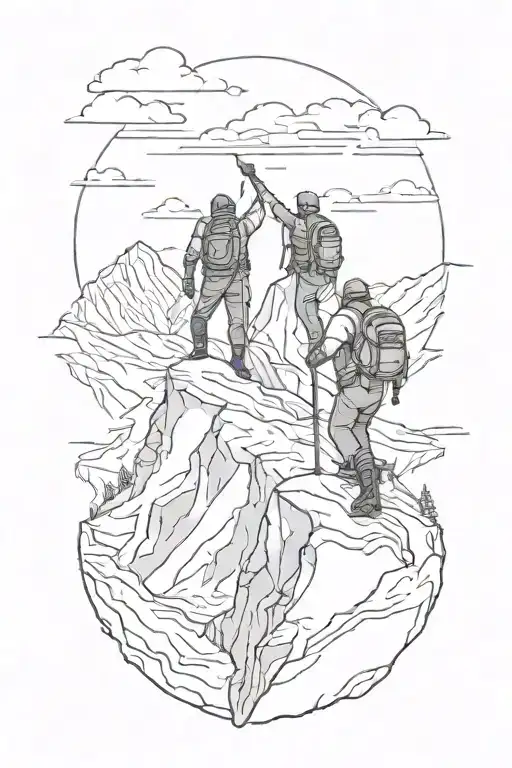 man and woman mountaineer conquering a snowy mountain peal tattoo design idea