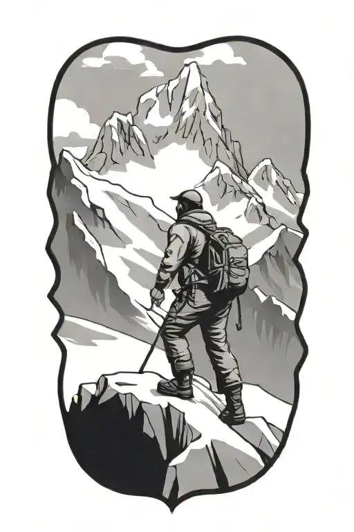 mountaineer conquering a snowy mountain peak tattoo design idea