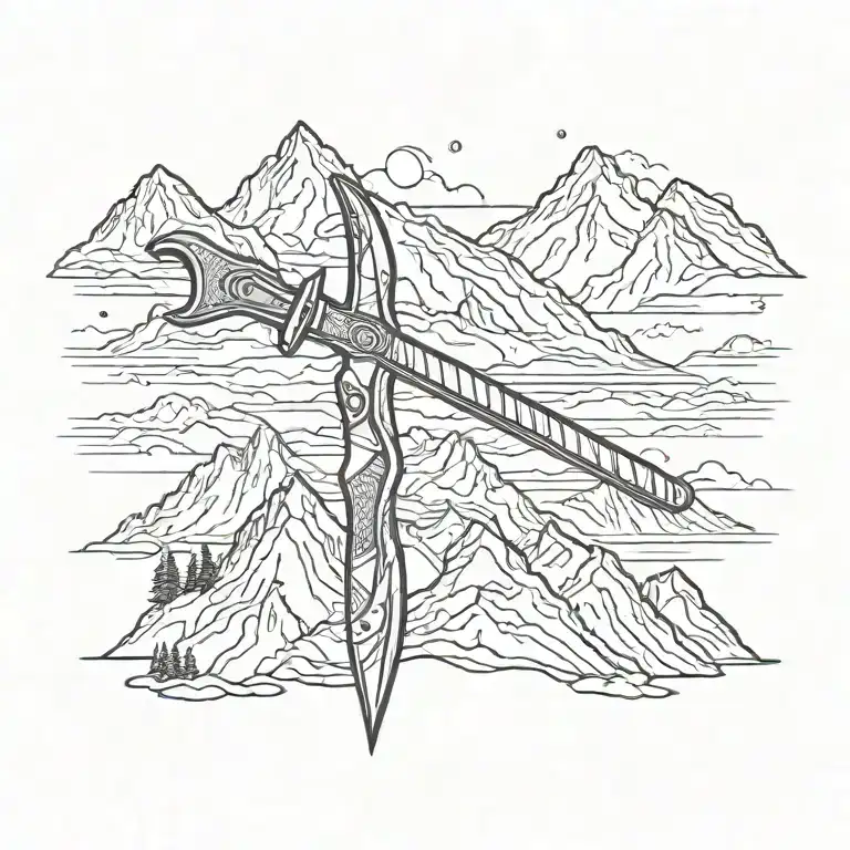 ice axe with mountains   tattoo design idea
