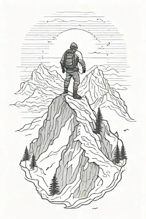 mountaineer conquering a snowy mountain peak tattoo design idea