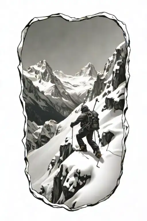 mountaineer conquering a snowy mountain peak tattoo design idea
