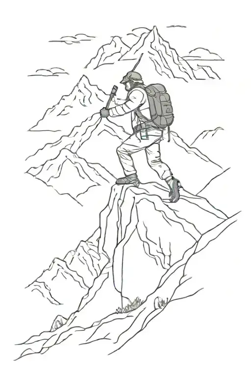 mountaineer conquering a snowy mountain peak tattoo design idea