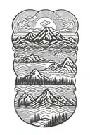minamilist geometric mountains with salmon tattoo design idea