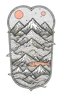 minamilist geometric mountains with salmon tattoo design idea
