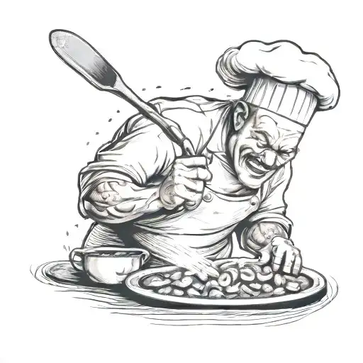 An angry chef cooking with intense passion and motivation tattoo design idea