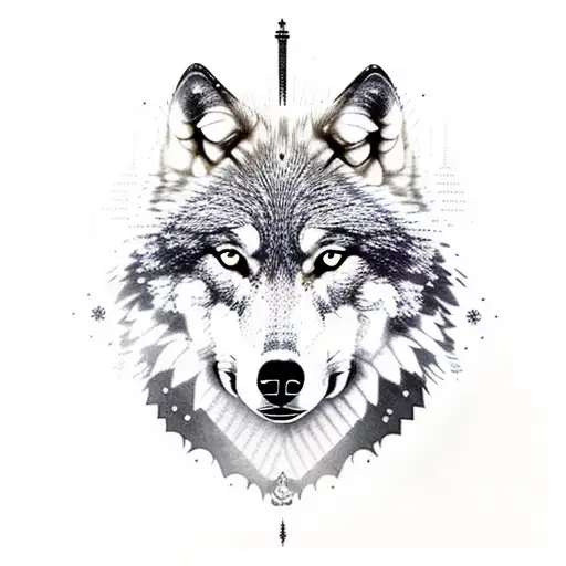 Wolf with mandela pattern around the outisd=ide tattoo design idea