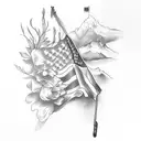 Rocky Mountain Floral, Betsy Ross Flag, 1911 handgun, Sledgehammer, tattoo design idea