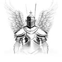 knight armor with angel wings and light above him tattoo design idea