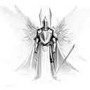 knight armor with angel wings and light above him tattoo design idea