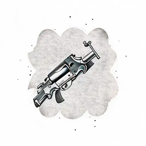 gun revolver shooting a flag that says "3P" tattoo design idea