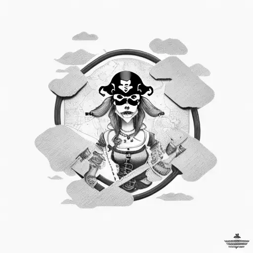 Pirate woman with a treasure map tattoo design idea
