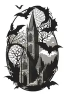cathedral, bats, crows, gothic inspired tattoo tattoo design idea