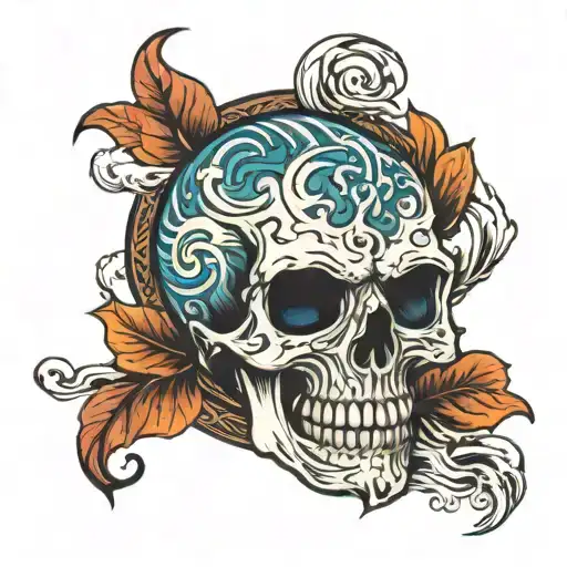 skull ocean waves tattoo design idea