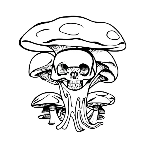 mushroom and skull tattoo design idea