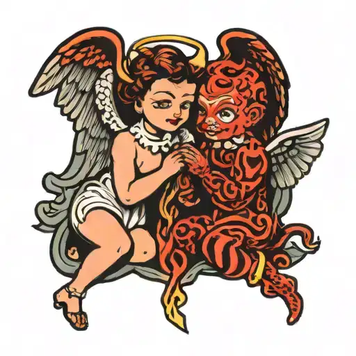 angel and devil whispering old school tattoo design idea