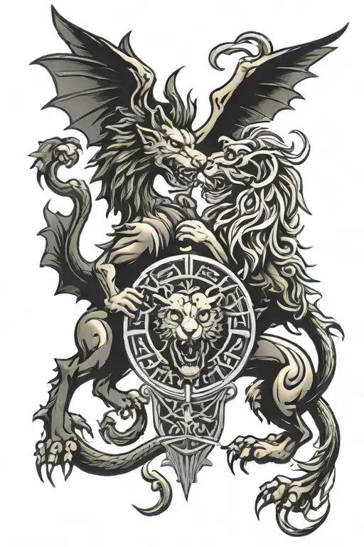 welsh draggon and st marks lion facing each other tattoo design idea