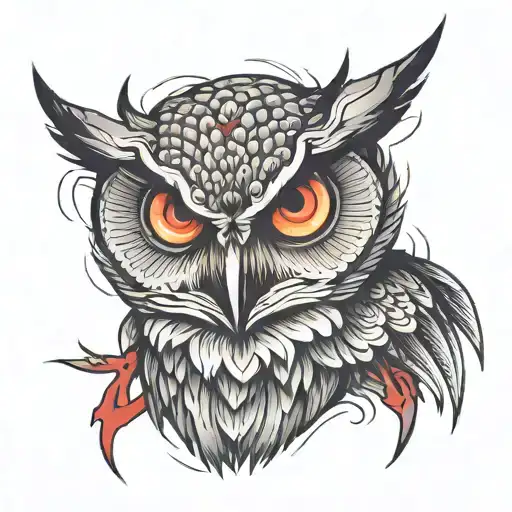 aggressive owl with red eyes tattoo design idea