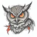 aggressive owl with red eyes tattoo design idea