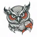 aggressive owl with red eyes tattoo design idea