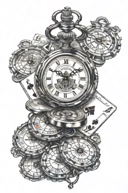 poker hand, 3 pocket watches, bible verse Philippians 4:13, cross  tattoo design idea