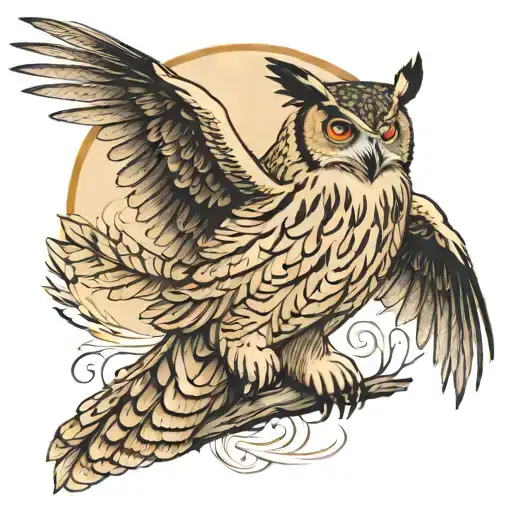 eagle owl flying tattoo design idea