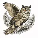 eagle owl flying tattoo design idea