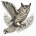 eagle owl flying tattoo design idea