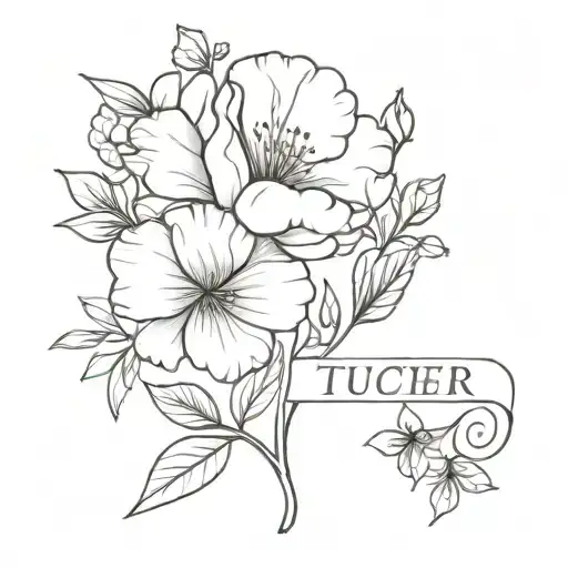 march and july birth flowers intertwined with the name tucker for march and duke for july included  tattoo design idea