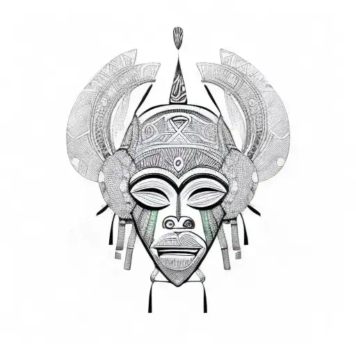 An African tribal mask with reggae patterns tattoo design idea