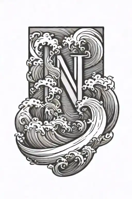 waves making the letter N  tattoo design idea