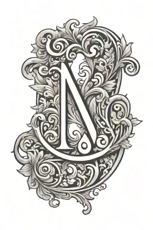 fancy letter n tattoo design idea