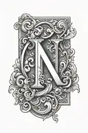 fancy letter N tattoo design idea