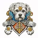 Maltese dog With Blue Eyes On Armor Tattoo Design Featuring Celtic Trinity Knot Tattoo Idea tattoo design idea