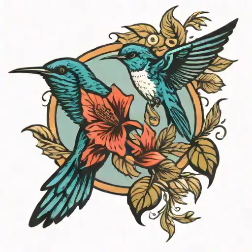 Hummingbird and Cardinal flying in a circle  tattoo design idea