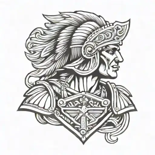 lapith warrior bust with shield  tattoo design idea